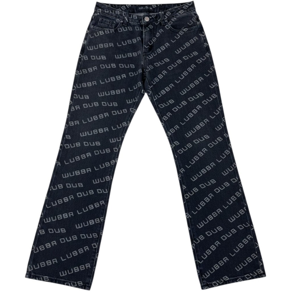 Dolls Kill x Rick and Morty Wubba Lubba Dub Dub Black Wide Leg Jeans XS Y2K